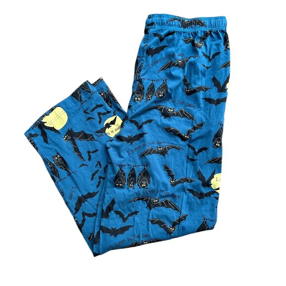 Lazy One Halloween Pajama Pants • Sz XL •Blue Cotton Drawstring Unisex Bats Moon - Picture 1 of 6